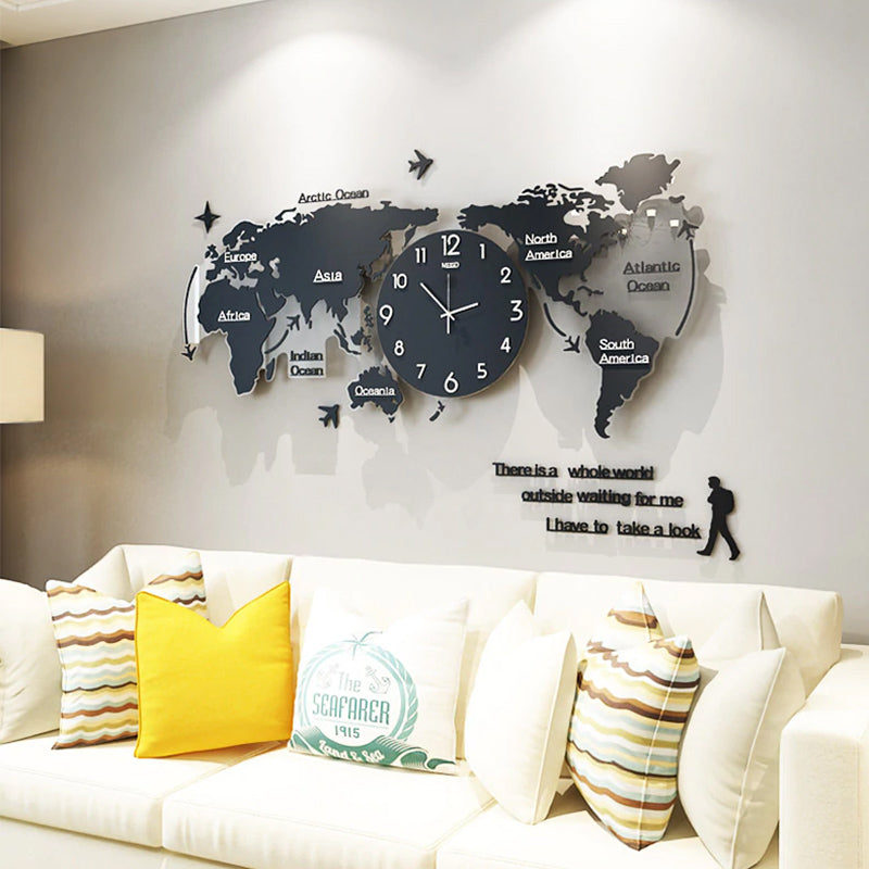 World Map Wall Clock in Retro Design
