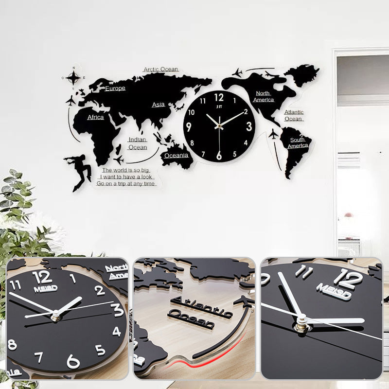World Map Wall Clock in Retro Design